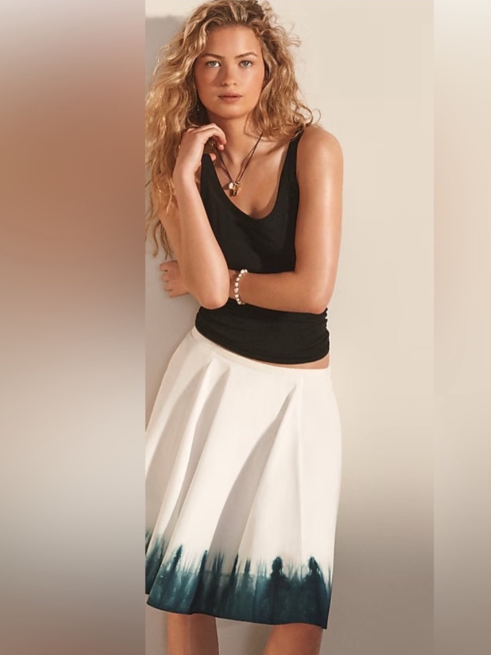 NWT J. Crew Navy White Dip Dye Circle Skirt XXS